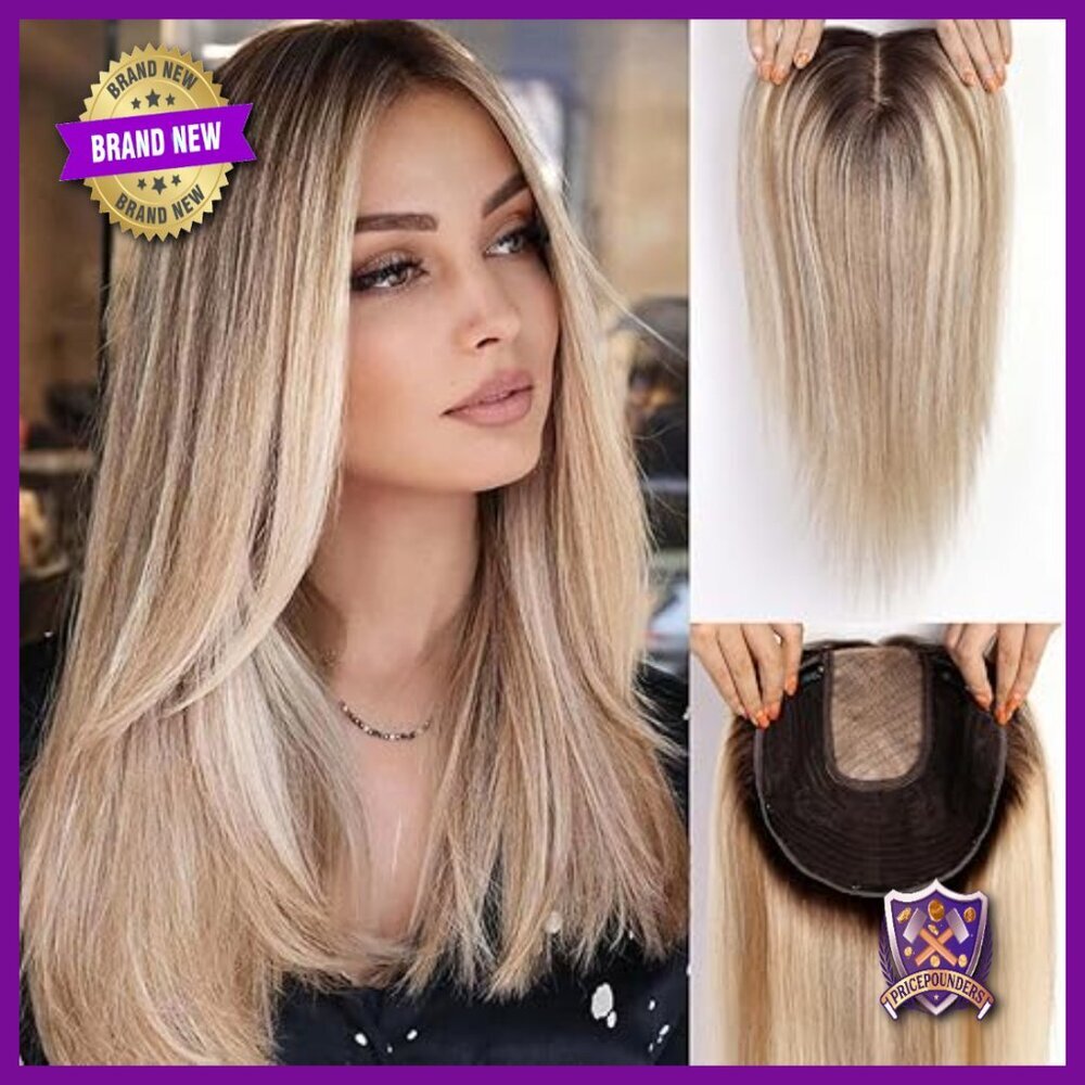16 Inch Human Hair Topper Large Base 7x8 Inch No Bangs Hairpiece